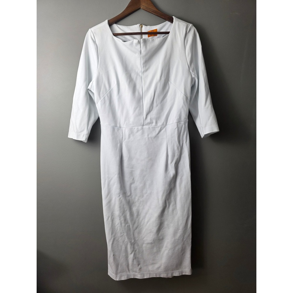 Mary Crafts White Sheath Dress 3/4 Sleeve Boat Neck Office Wear DR517 C Size 16